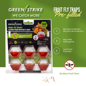 Infographic for Greenstrike® Pre-Filled Fruit Fly Trap. 180 Days of Protection